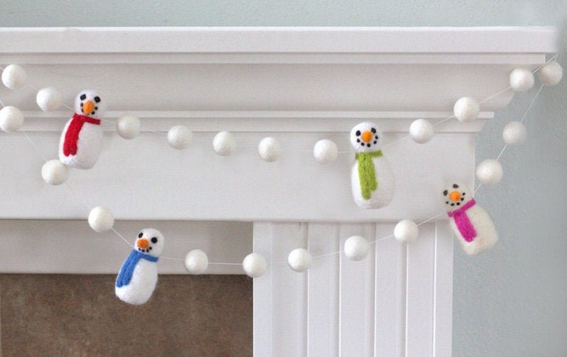 Snowmen & Snowball Felt Garland White Snowmen and Felt Ball Etsy