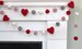 Valentine's Heart Garland- Red, Pink, Gray, White Felt Ball & Heart- 1' Felt Balls, 2' Hearts - 100% Wool 