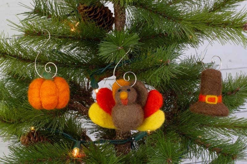 Thanksgiving Ornaments for Fall Tree- Turkey, Pilgrim Hat & Pumpkin Set ...