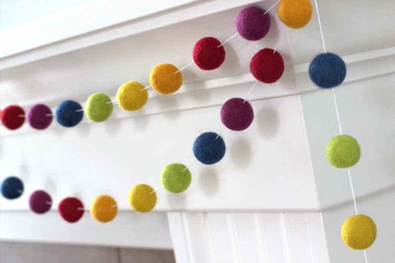 Vintage Rainbow Felt Ball Garland Nursery Decor Felt Pompom Etsy