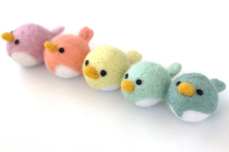 Spring Bird Chick Felt Shapes SET OF 5 PASTEL Colors Easter Bowl Filler, Home Decor Tiered Tray, Shelf Sitter, Gift Approx. 2.25 Long image 2