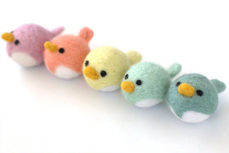 Spring Bird Chick Felt Shapes- Set of 5- 1.5x2&quot;- NEST NOT INCLUDED- Pastel Colors- Easter Bowl Filler, Home Decor Tiered Tray, Shelf Sitter