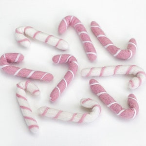 Candy Canes - Pink & White- Wool Felted DIY Craft Shapes- Christmas Decor, Winter Tiered Tray, Peppermint Candy Bowl Filler- Approx 2.5-3&quot;