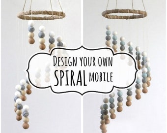 Nursery Mobile- Design Your Own SPIRAL Felt Ball Mobile- 100% Wool