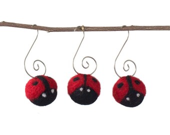 Felt Ladybug Ornaments- 1.25" x 1" Ladybugs- Red & Black- Easter Tree, Spring Gifts, Summer Decor 100% Wool Felt