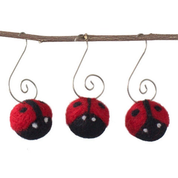 Felt Ladybug Ornaments- 1.25" x 1" Ladybugs- Red & Black- Easter Tree, Spring Gifts, Summer Decor 100% Wool Felt