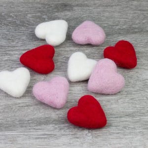 Wool Felt Hearts- Red Pink White- SET of 3, 6 or 12 Valentine's Day Bowl Filler, Tiered Tray, Shelf Sitter, Wool Cat Toy- Approx. 1.75" Tall image 2