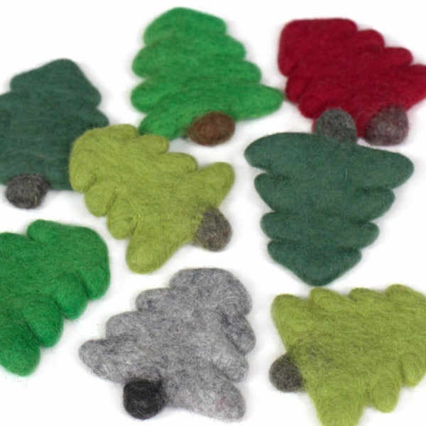 Felt Christmas Trees- PICK YOUR COLORS- Christmas Bowl Filler, Winter Tiered Tray, Holiday Mantle, Diy Craft, Wool Cat Toy- Approx. 3.5"