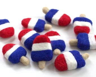 Felt Popsicles- Red White Blue Fourth of July- SET OF 3 or 5- Spring Summer Memorial Day Popsicle- Approx. 3" x 1.5" - 100% Wool