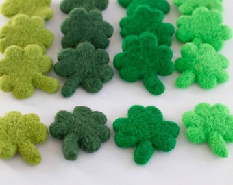 Felt Shamrocks- Set of 4- Shades of Green- St. Patrick's Day DIY Craft Shape, Bowl Filler, Cat Toy- Leprechaun Irish Tiered Tray Decor- 2.5"