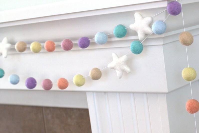 Easter Spring Pastel Felt Ball & Star Garland Nursery Decor Etsy