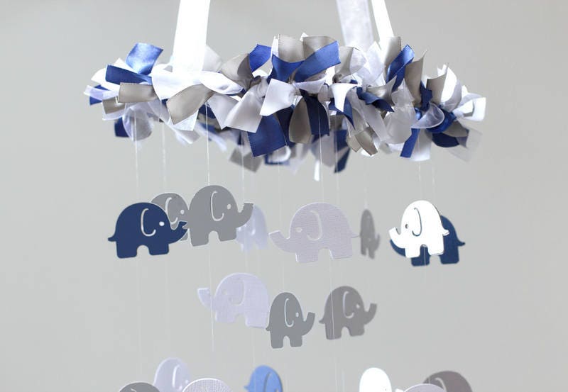 Blue Elephant Nursery Mobile Navy Blue Gray & White Nursery Etsy