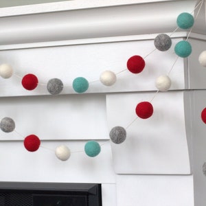 Christmas Felt Garland Red Turquoise Gray White Mantle Banner, Winter Holiday Shelf, Valentine's Home Decor 1 Felt Balls 100% Wool image 8