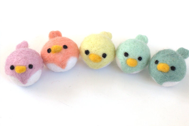 Spring Bird Chick Felt Shapes- Set of 5- 1.5x2&quot;- NEST NOT INCLUDED- Pastel Colors- Easter Bowl Filler, Home Decor Tiered Tray, Shelf Sitter