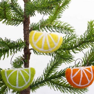 Fruit Slice Ornaments SET OF 3 Silver Swirl Hook Summer Citrus Tree, Spring Home Decor, Yellow Orange Green Fruit Slices Approx 2 Wide image 2