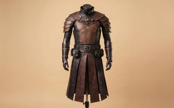 Warrior Armor Set with Shoulder Guards and Kilt | Two Tone Battle Ensemble | Fantasy Gladiator Costume | LARP Cosplay Gear