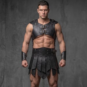 Spartan Gladiator Geschirr-Set | Schnallen Brustpanzer mit Faltenrock und Handgelenkschutz für Krieger-Look