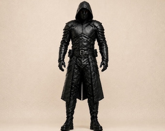Ninja Assassin Leder Rüstung Kostüm | Kapuzen Masked Genietete Voll Krieger Set | Handgemachter Schattenritter-Anzug | LARP Halloween Cosplay Geschenk