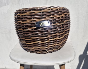 Komplanter van geweven rotan, lage bol rieten pot, binnen en buiten, 10,2 inch hoog