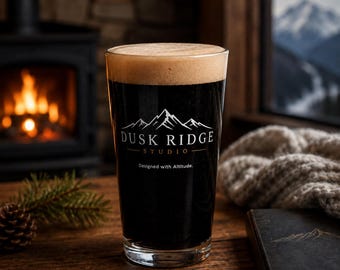 Shaker Pint Glass | Dusk Ridge Studio Mountain Beer Glass | 16 oz Cocktail Mixing Glass Gift
