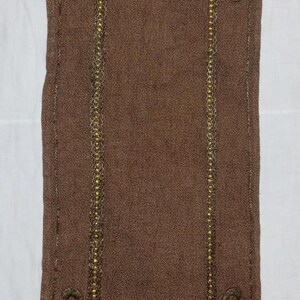 Vintage Arts and Crafts Embroidered Table Runner Brown Linen Autumn Floral Dresser Scarf 1x4 FT