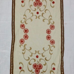 Vintage Hand-Embroidered Suzani Table Runner, Floral Boho Linen Scarf 1x3 FT