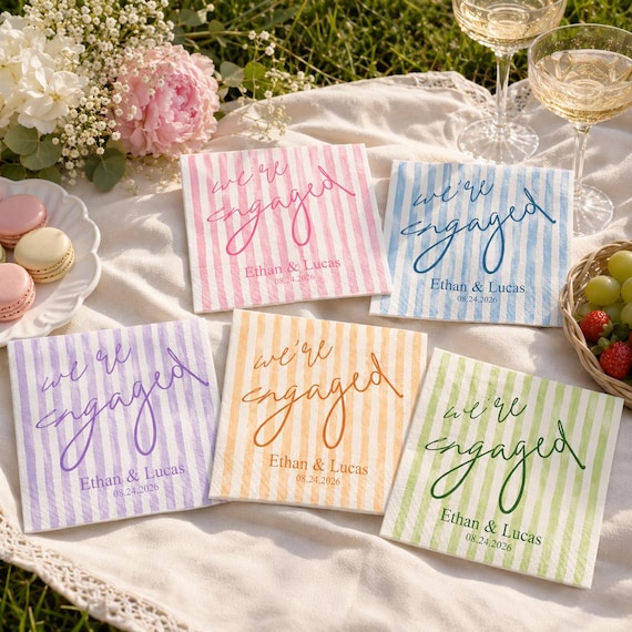 Custom Engagement Napkins, Personalized Cocktail Napkins for Wedding Shower, We're Engaged Party Decor, Bride To Be Favor, Reception Details