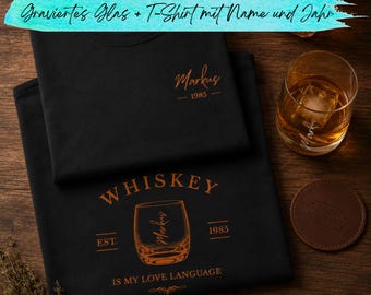 Juego de vasos de whisky personalizados con el año – Camiseta y vaso de whisky, regalo para amantes del whisky