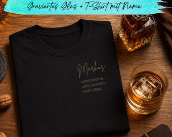 Set de regalo personalizado de whisky: vaso con nombre grabado y camiseta. Regalo para hombres, Día del Padre.