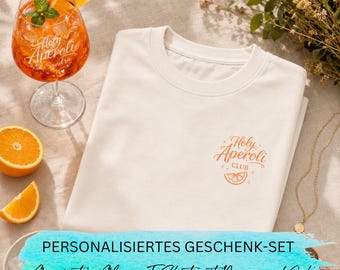 Set de regalo personalizado de Aperol: vaso y camiseta, Holy Aperoli, regalo para cumpleaños y despedidas de soltero/a.