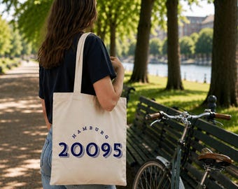 Bolso de tela de algodón personalizado con código postal – ciudad con código postal, regalo de diseño retro, 3 colores