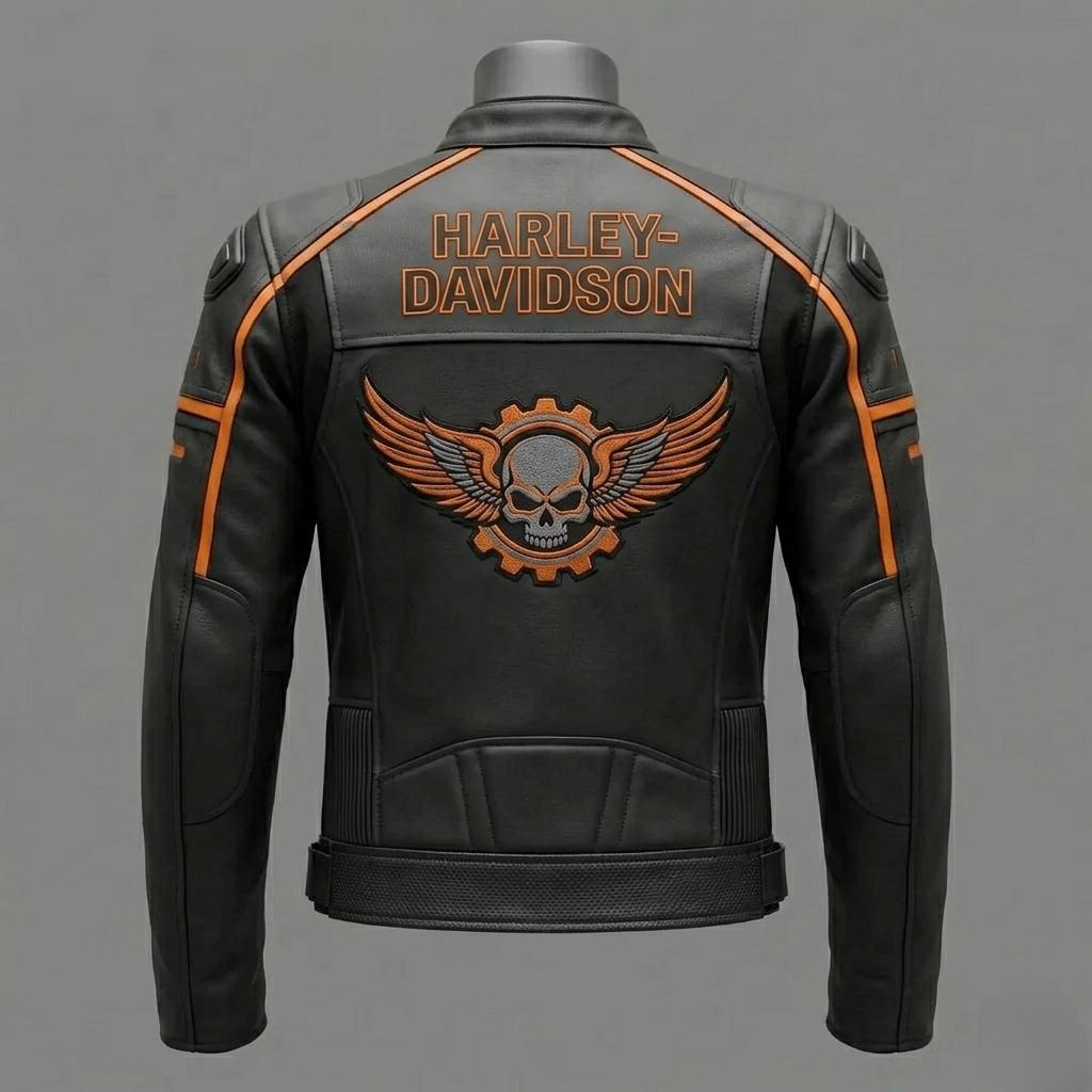 Harley-Davidson バイカージャケット 黒・オレンジ Harley-Davidson