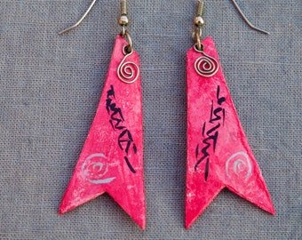 Recycled Paper Earrings, Pink, Abstract, Long Dangle, Light Weight, Unusual, Elegant, Mixed Meida, Repurposed