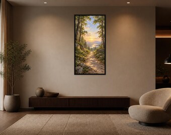 Smal pad van licht, ingelijst canvas, christelijke landschapskunst