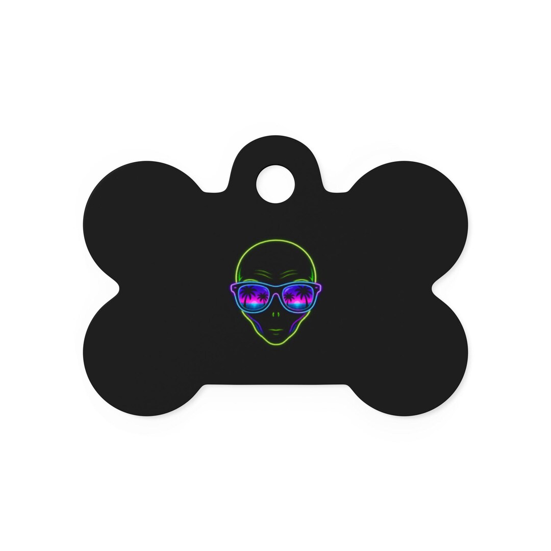Neon Alien With Sunglasses Pet Tag | Bone-shaped ID Tag - Etsy