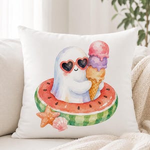 Pakiet clipartów z duchami z plaży Summerween, upiorne lato w formacie PNG zdjęcie 8
