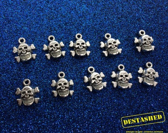 Skull and Crossbones Tibetan Silver Charms Wholesale Lot 15 Pieces