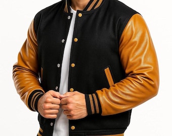 Handgefertigte Varsity Jacke für Männer | Klassischer Letterman Custom College personalisierter Baseball Bombermantel