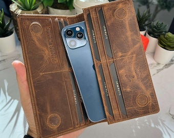 Cartera de cuero genuino de vaca hecha a mano para hombres y mujeres – Cartera minimalista plegable en negro y marrón, regalo de cuero rústico y duradero