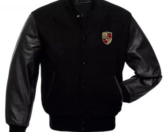 Handgefertigte Vintage Porsche Letterman Varsity Jacke, Bomberjacke für Herren