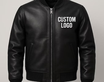 Leder Bomberjacke Benutzerdefiniertes Logo Schwarz Echtes Rindsleder Motorradjacke