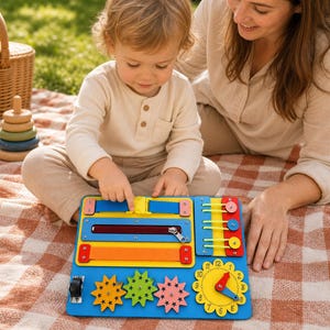 Montessori Busy Board for Toddlers, 12.6 x 7.9 in Wooden Fine Motor Activity, Sensory Learning Toy