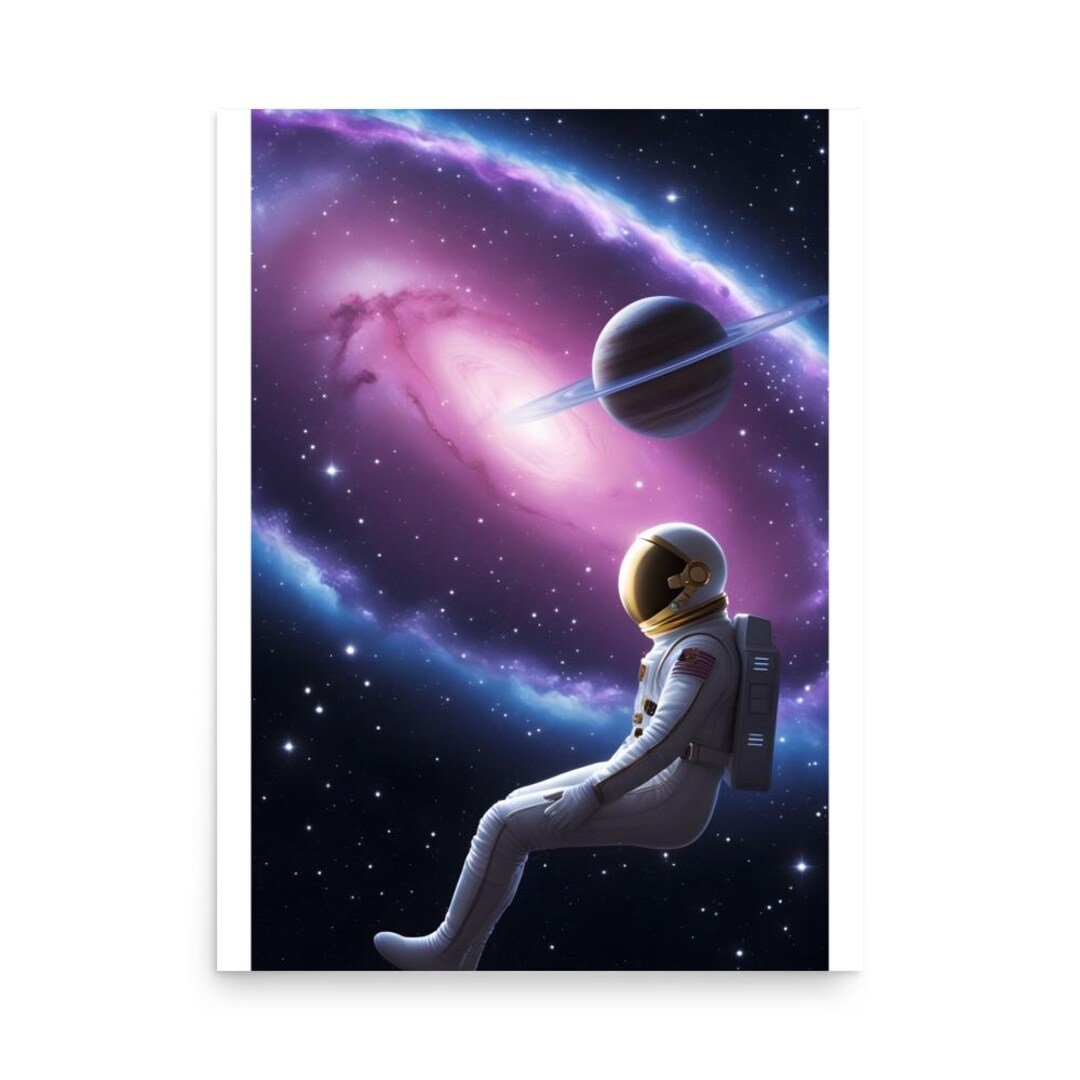 Astronaut Galaxy Poster | Space Explorer Wall Art | Saturn Nebula Print ...