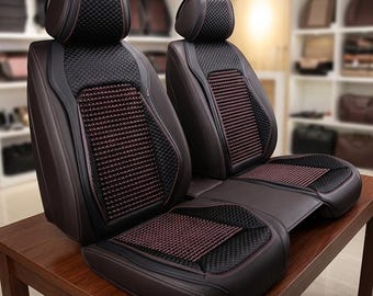 本物の竹ビーズを使用したカーシートカバー、夏の快適さを保つ冷却ビーズシートクッション、通気性のある木製ビーズの車内保護カバー、5色展開