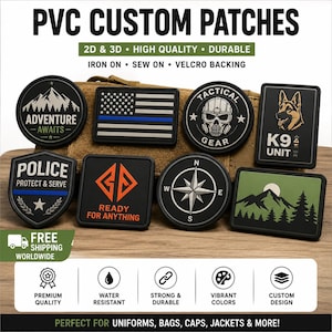 Parches de goma PVC personalizados, parches con logotipo personalizado, parches de goma suave 2D y 3D, parches personalizados con velcro para planchar o coser en sombreros, bolsos y uniformes.