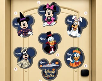 Personalized Halloween Disney Character Porthole Magnet, Mickey Friends Halloween Magnet, Disney Halloween On The High Seas Cruise Door