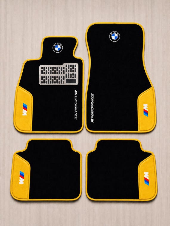 BMW Compatible Ultra Luxury Leather Detail Floor Mats – 4 Piece Custom Car Carpet Set