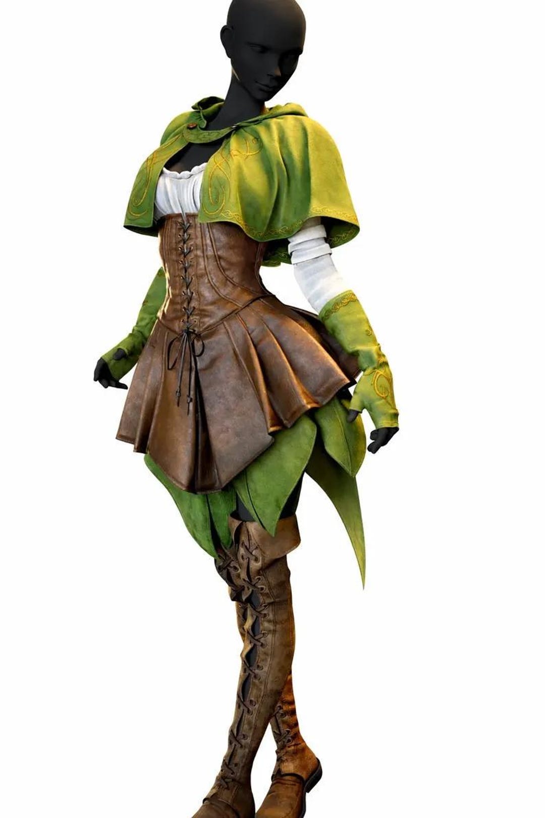 Forest Ranger Fantasy Costume, Green Hooded Cosplay Outfit, Elven LARP ...