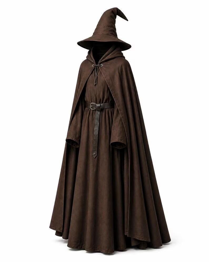 Mage Long Robe Wizard Robe and Hat Set, Medieval Sorcerer Cloak Costume, Fantasy Mage ...