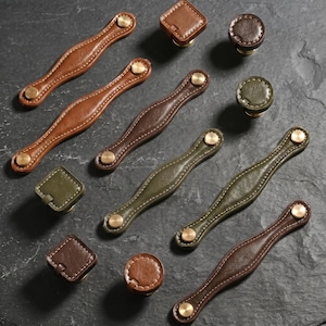 Tiradores de cuero para armarios, tiradores para cajones, tiradores y pomos de cuero, herrajes de latón para muebles, decoración rústica moderna para armarios de cocina.